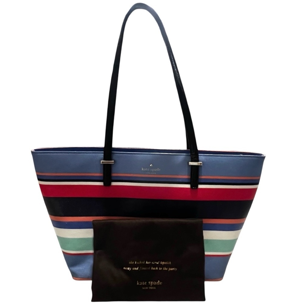 Kate Spade Cedar Street Colorful Striped Leather Tote Bag w/Dust Cover Like New!